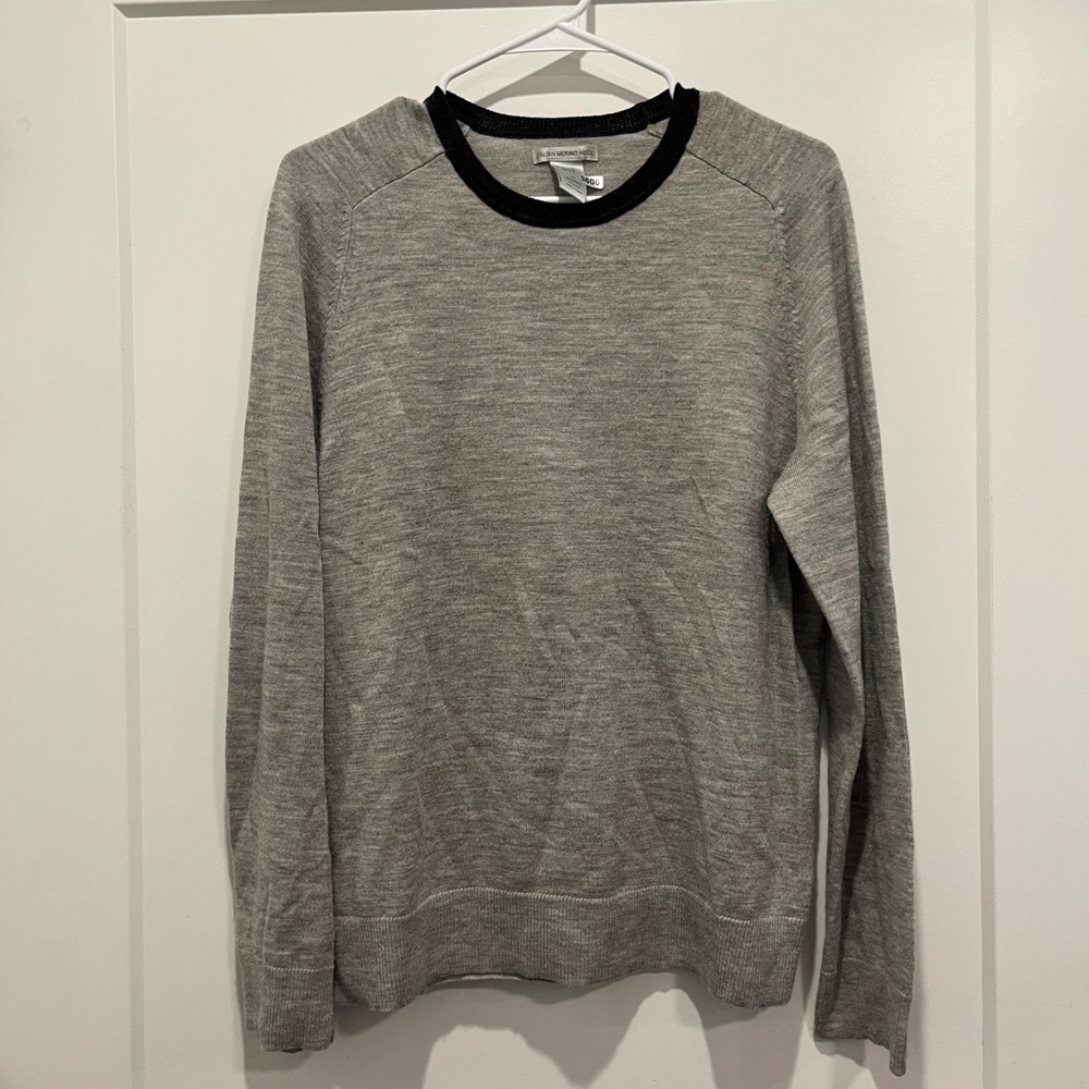 Gap Mens Italian Merino Wool Crewneck Sweater Grey Black Trim Size M